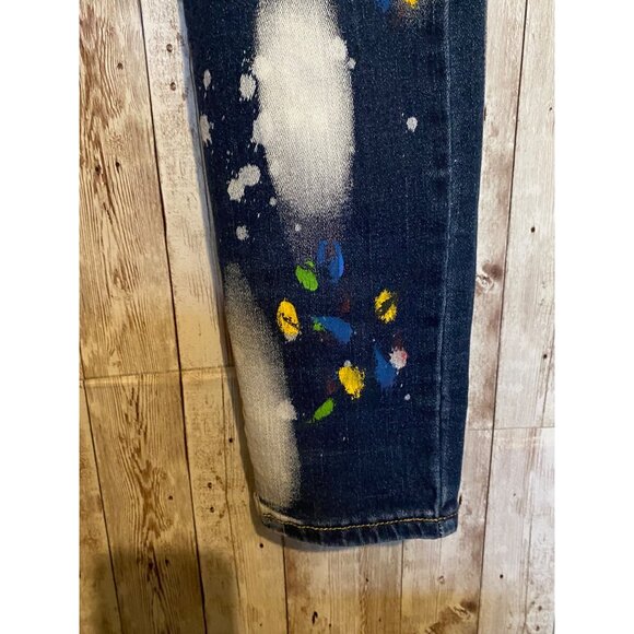 Women's Paint Splattered High Rise Denim Blue Jeans High-Rise Size 28" X 28" - Picture 2 of 12